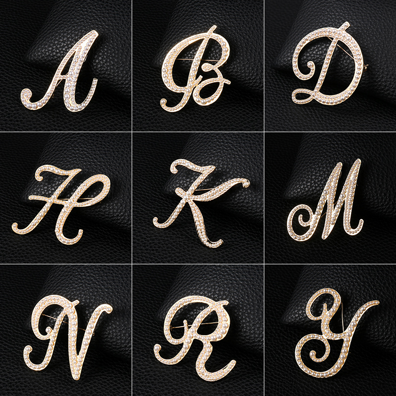 Women Accessories Name In English - English Letters A-Z Pearl Brooch Metal