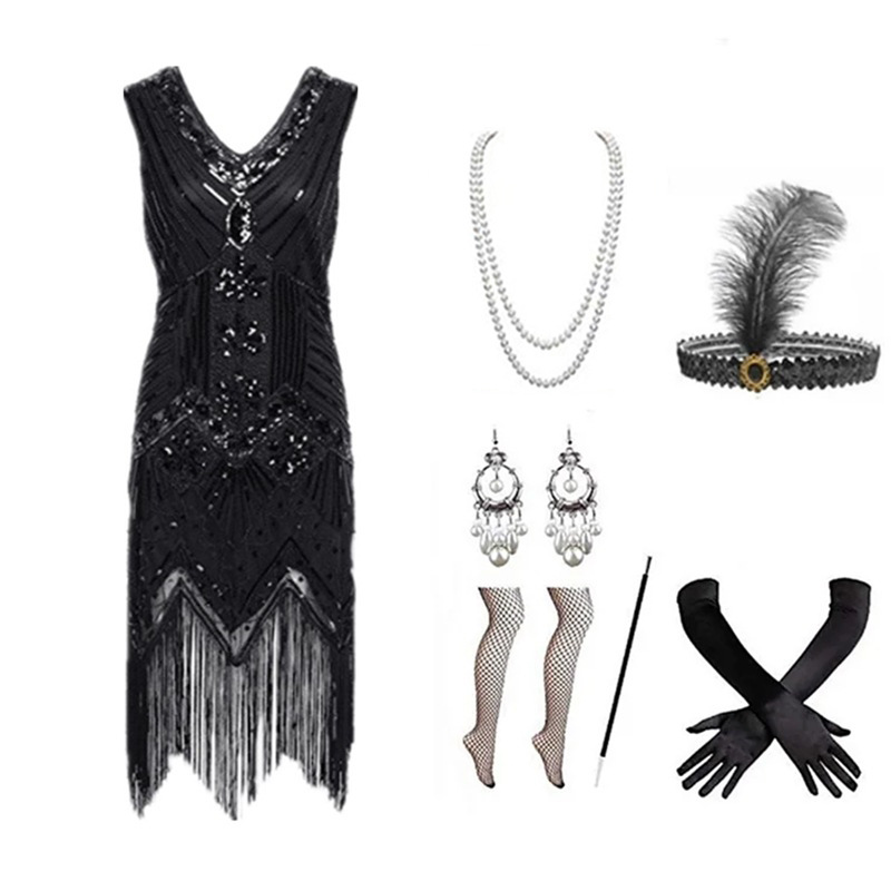 Women 1920s Flapper Dress Set  - Women Accessories Kit review and price