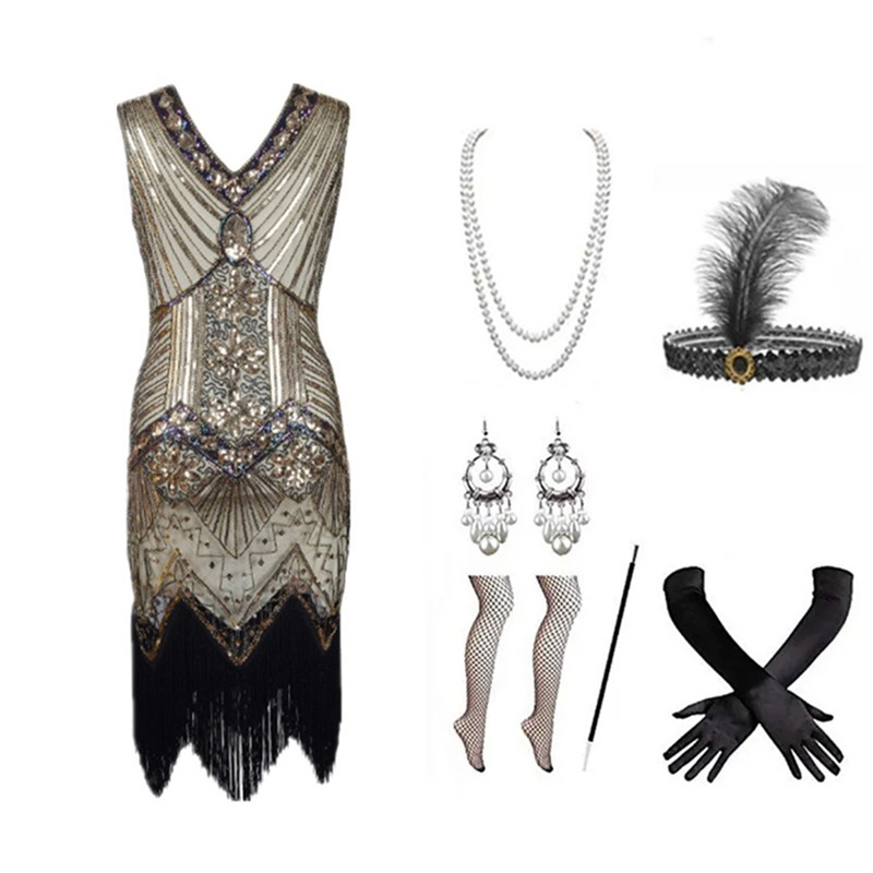 Women 1920s Flapper Dress Set  - Women Accessories Kit review and price
