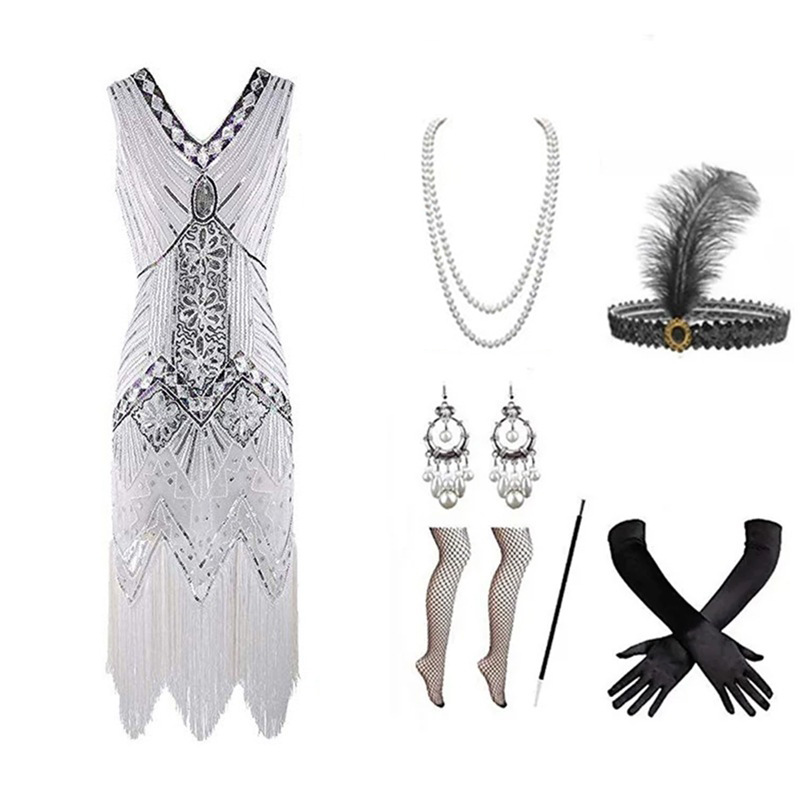 Women 1920s Flapper Dress Set  - Women Accessories Kit review and price