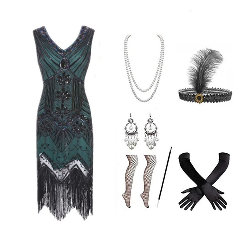 Women 1920s Flapper Dress Set  - Women Accessories Kit review and price