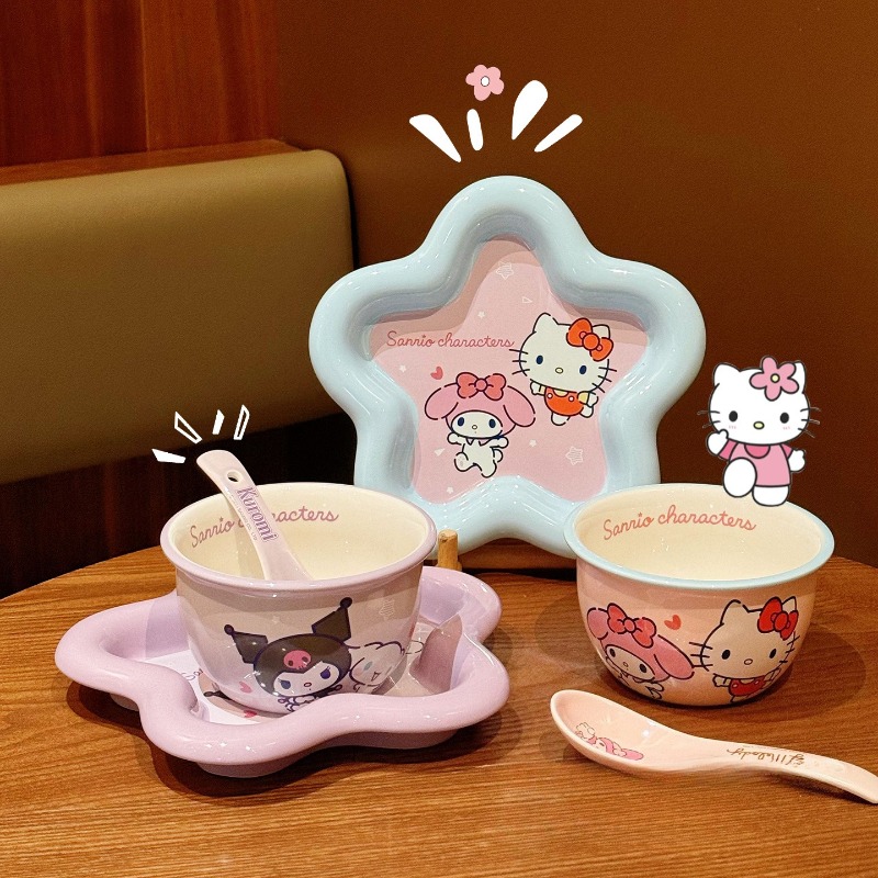 Cartoon Cat Print Ceramic Dinn - Women Accessories Combo review and price